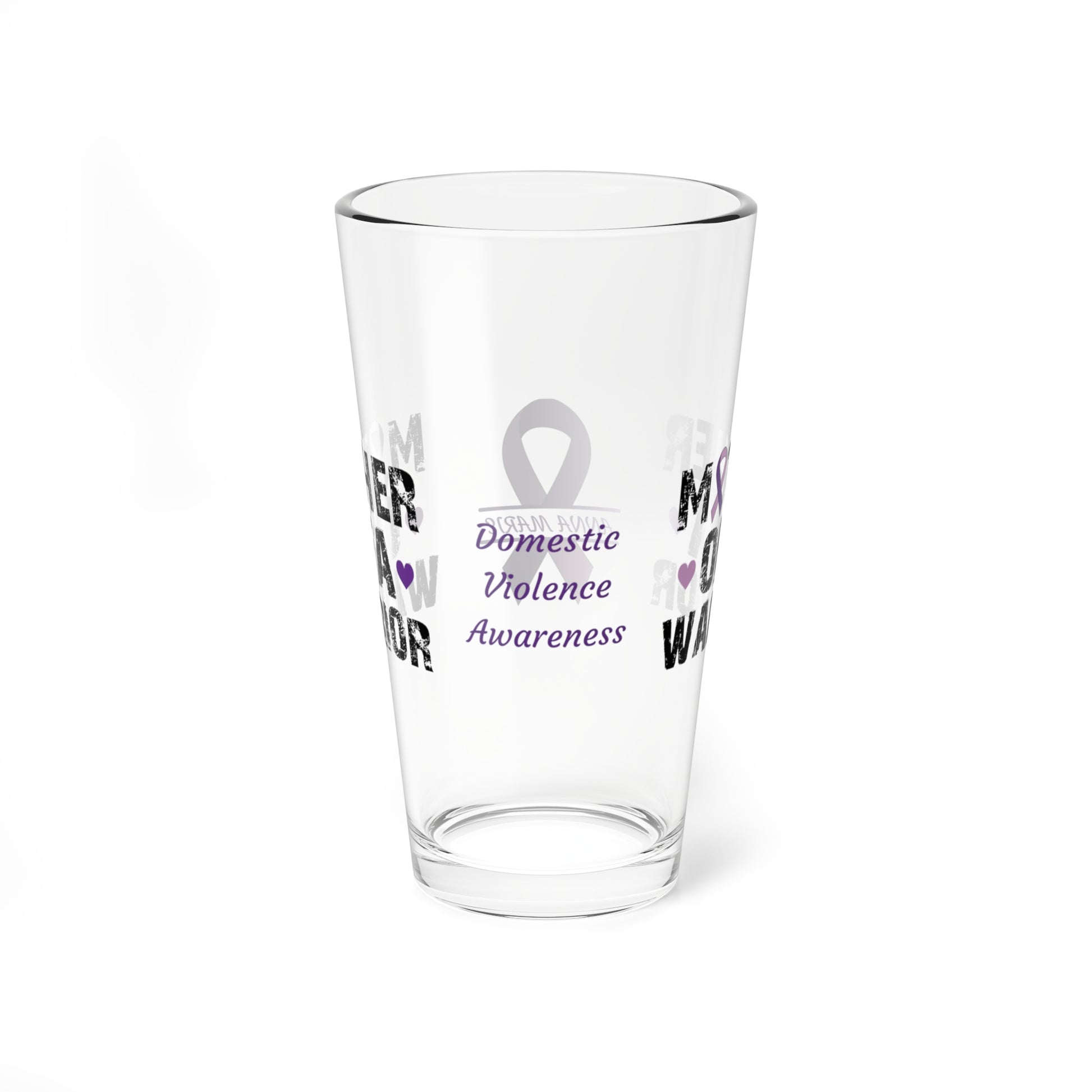 Mother of a Warrior: Personalized Domestic Violence Awareness Warrior Pint Glass - Proud Family Member