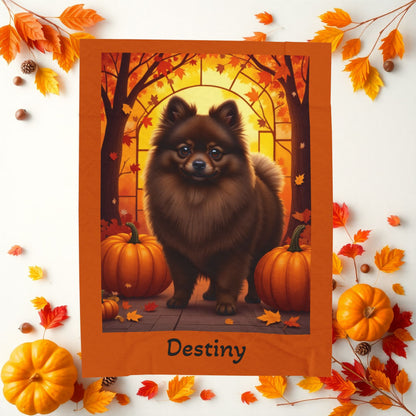 Chocolate Pomeranian velveteen plush blanket, soft throw for dog lovers, cozy home accent blanket gift idea