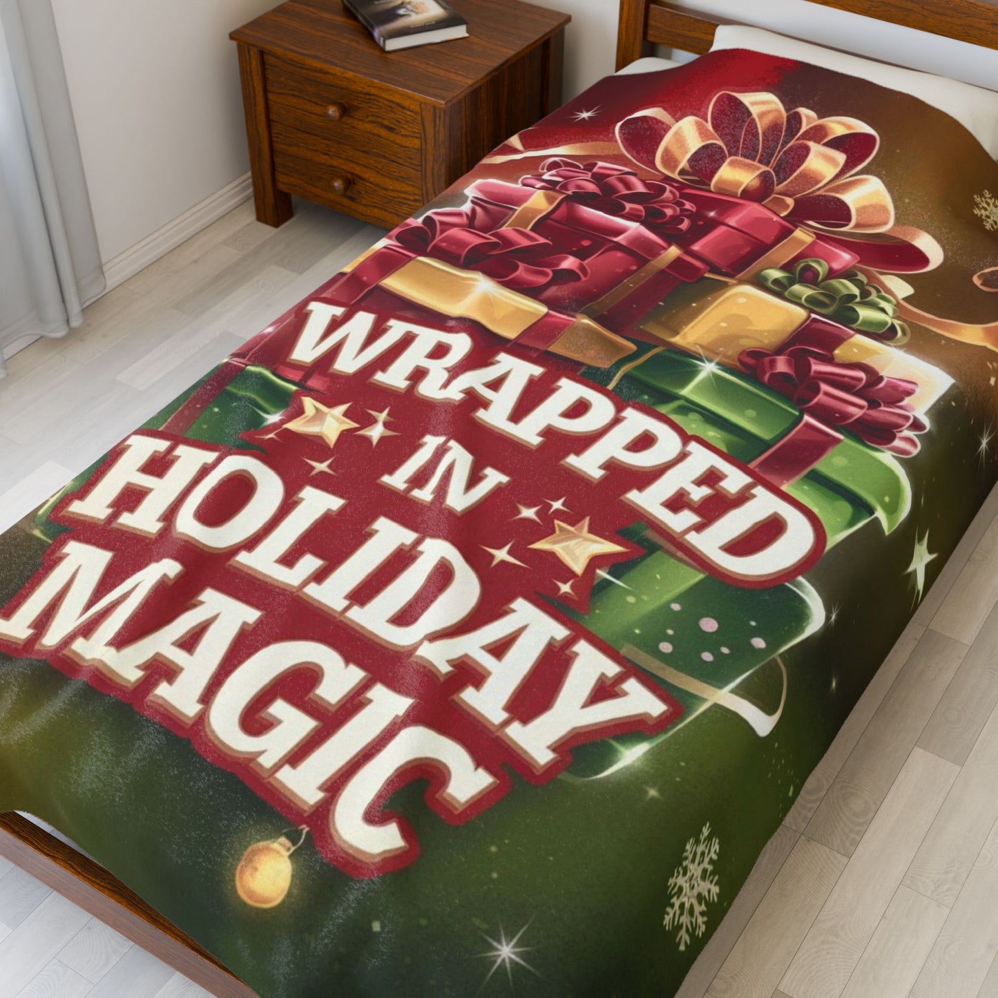 Christmas blanket “Wrapped in Holiday Magic” soft festive throw for comfort, joy, and seasonal cheer