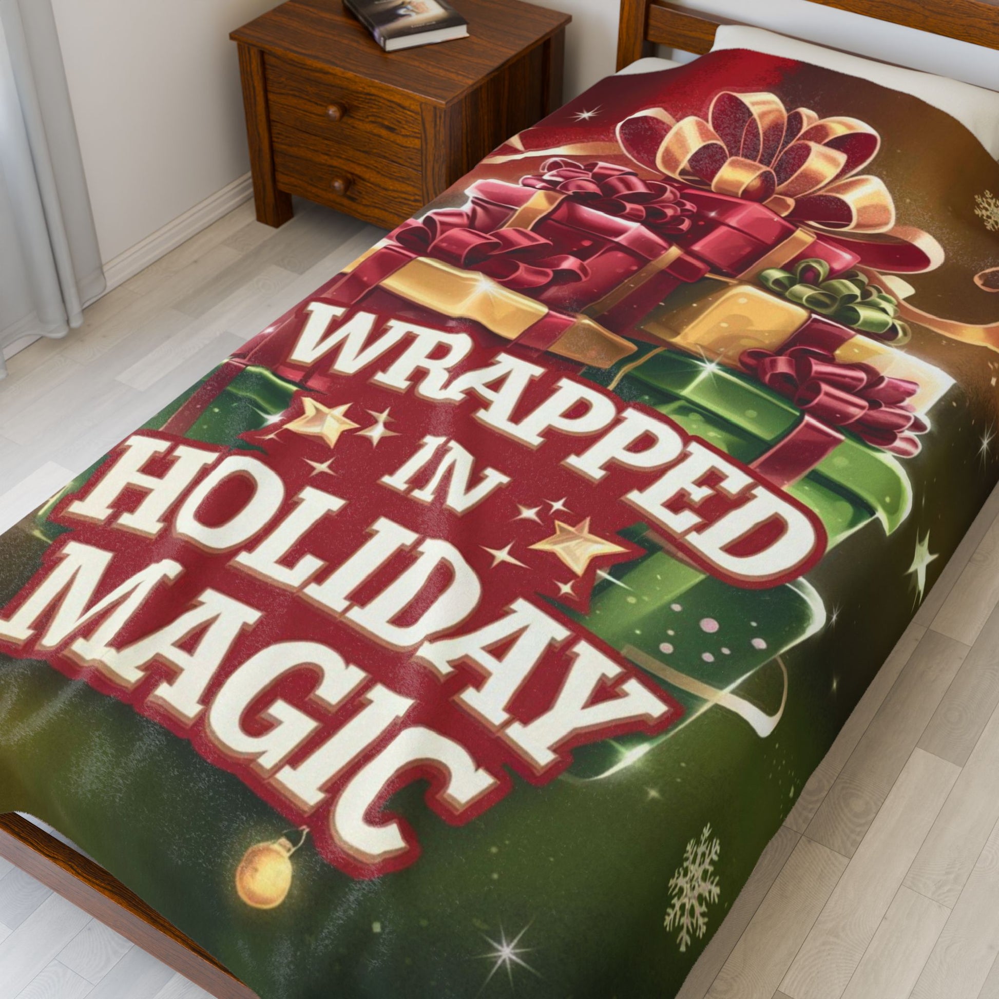 Christmas blanket “Wrapped in Holiday Magic” soft festive throw for comfort, joy, and seasonal cheer