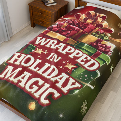 Christmas blanket “Wrapped in Holiday Magic” soft festive throw for comfort, joy, and seasonal cheer