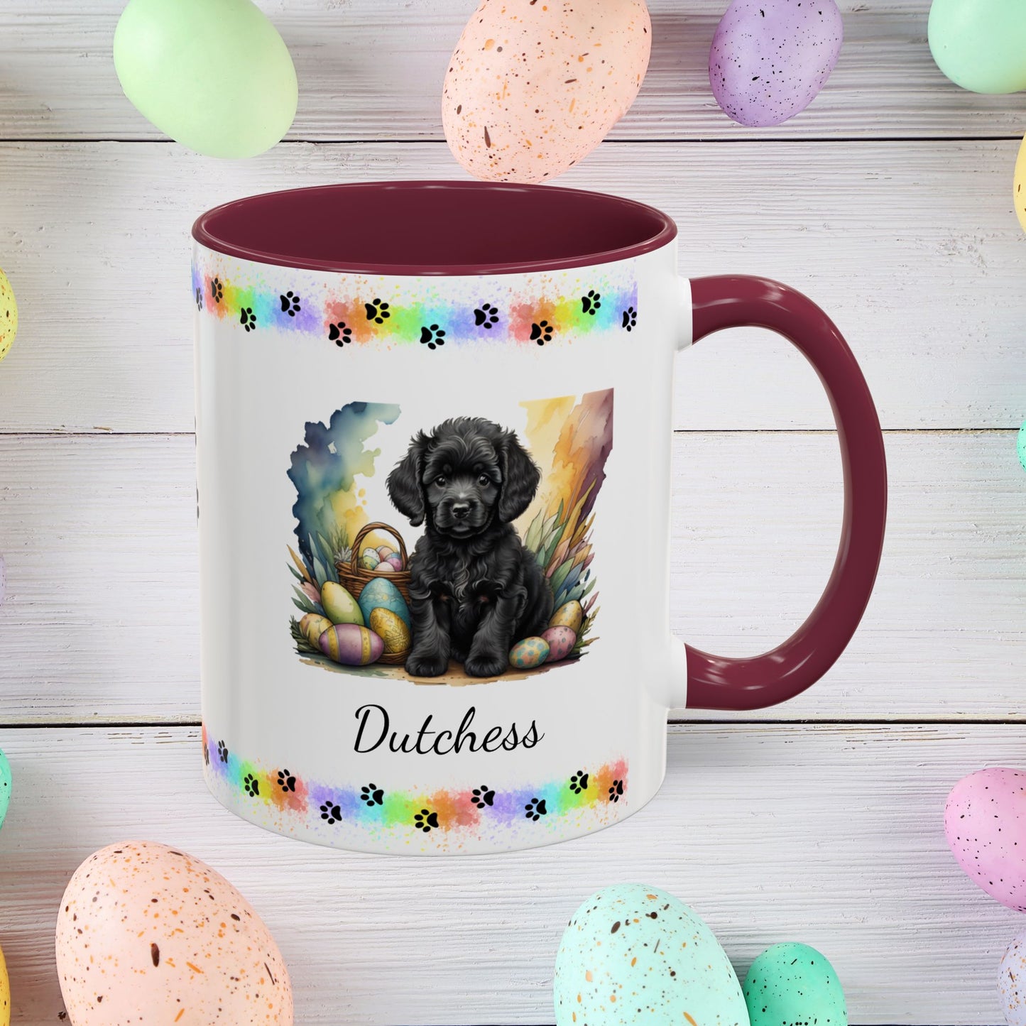 Poodle (Black): Personalized Easter Puppy Coffee Mug - Adorable Dog Design, Mental Health Gift, 11oz & 15oz, 12 Color Choices, Easter Gifts & Décor