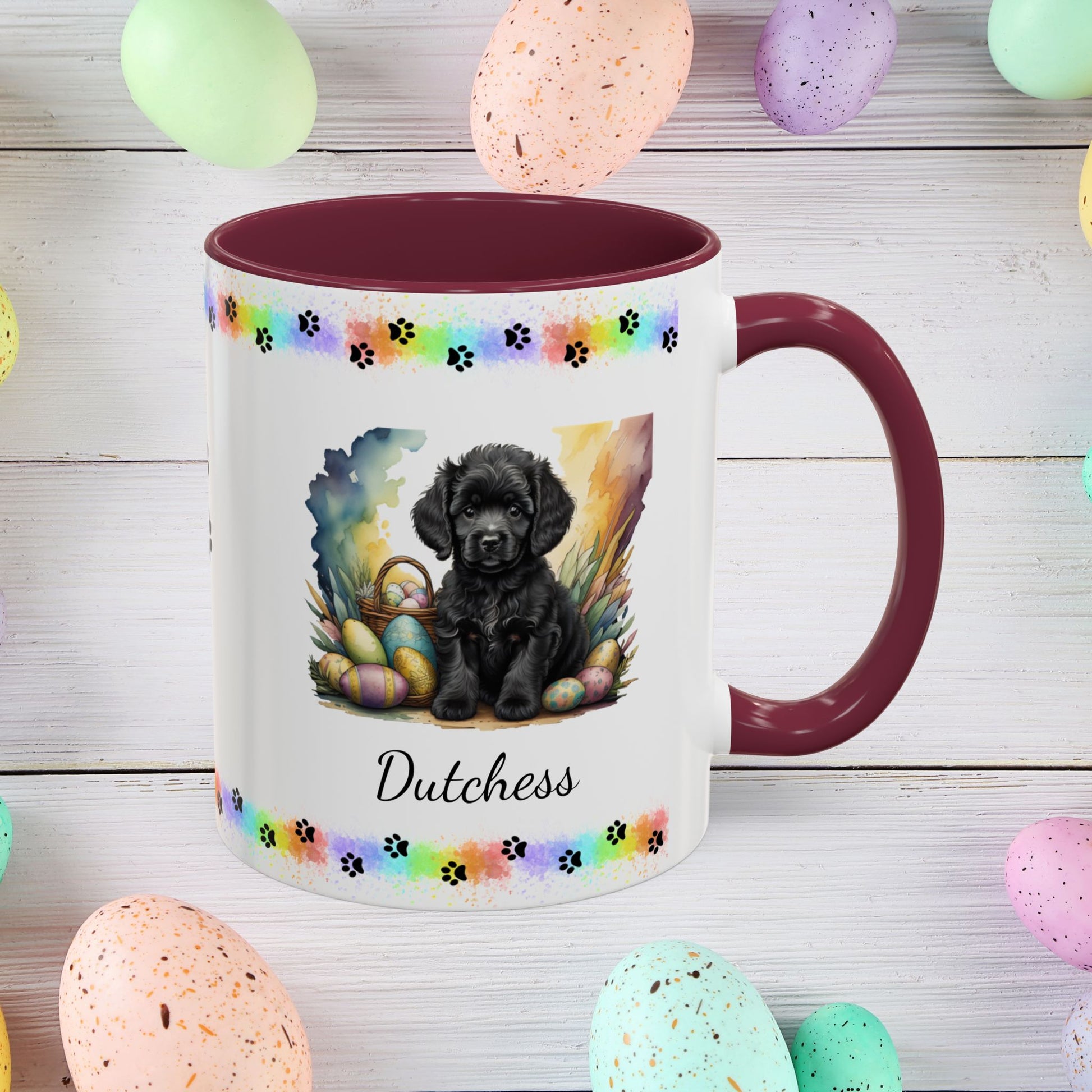 Poodle (Black): Personalized Easter Puppy Coffee Mug - Adorable Dog Design, Mental Health Gift, 11oz & 15oz, 12 Color Choices, Easter Gifts & Décor