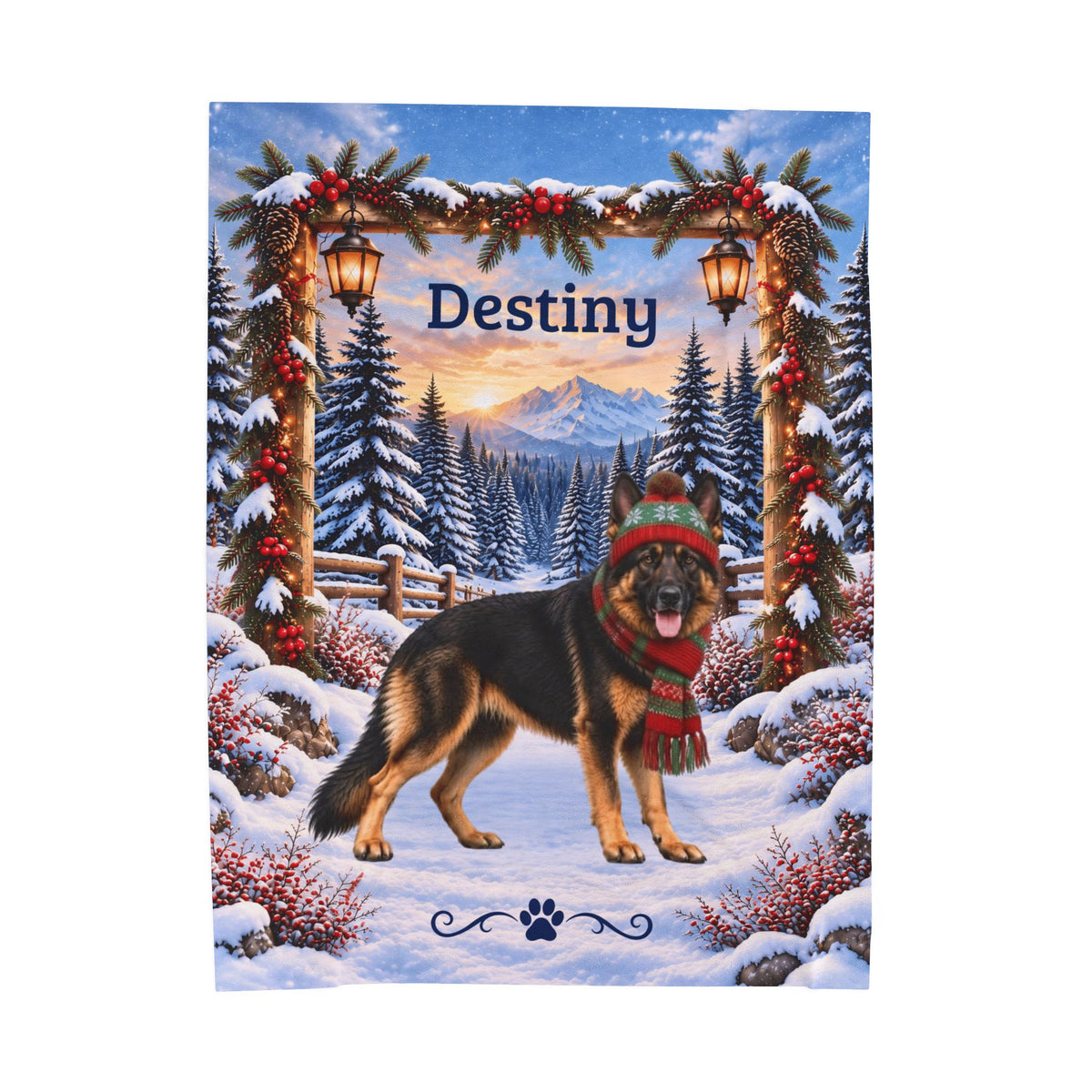 German Shepherd (Bi-Color Coat) - Personalized Winter Lodge Throw, Custom Name Velveteen Blanket - MySisterIsAsurvor