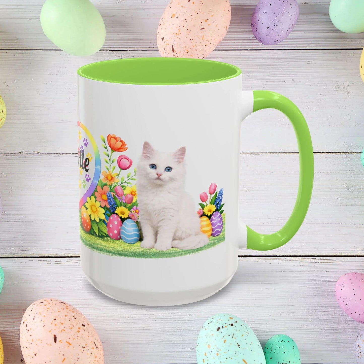 Shop our turkish angora kitten easter mug featuring the 15oz style option from MySisterIsASurvivor.