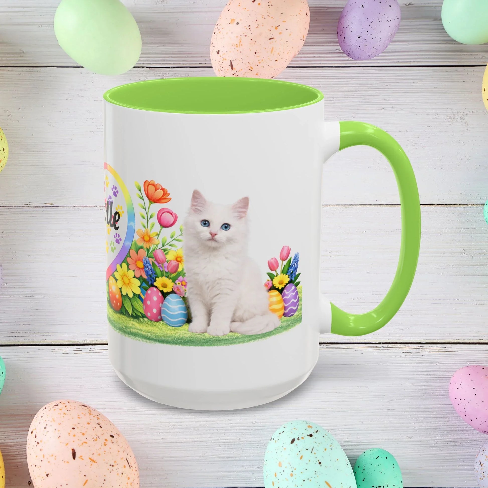 Shop our turkish angora kitten easter mug featuring the 15oz style option from MySisterIsASurvivor.