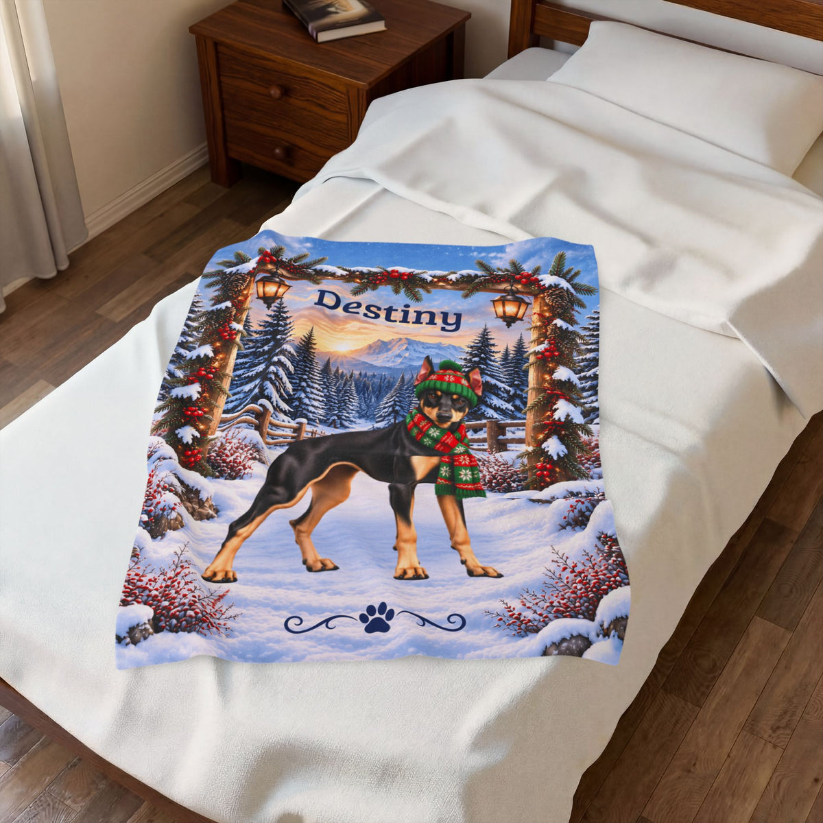 Doberman (Black & Fawn Coat) - Personalized Winter Blanket, Snowy Mountain Velveteen Throw