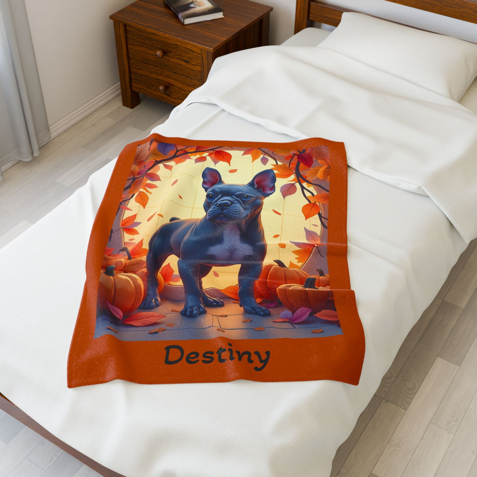 French Bulldog (Blue) Velveteen Blanket - Custom plush dog throw, cozy French Bulldog gift for dog lovers