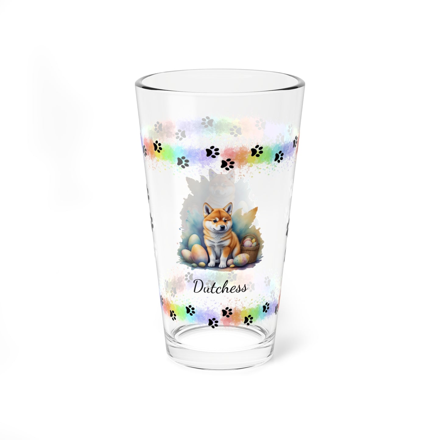 Shiba Inu Personalized Easter Puppy 16oz Pint Glass - Custom Dog Design, Mental Health Gift, Easter Décor, and Festive Celebrations