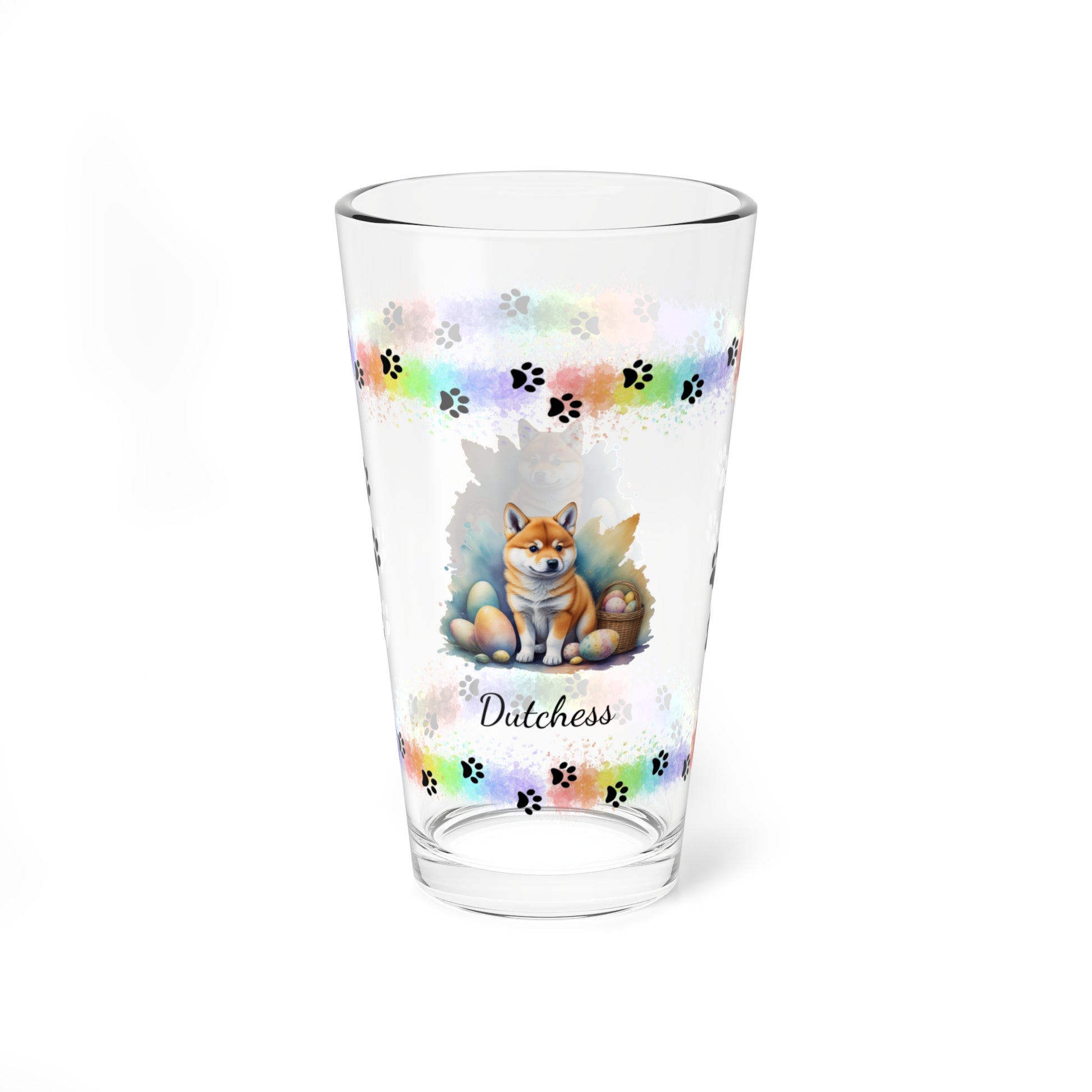 Shiba Inu Personalized Easter Puppy 16oz Pint Glass - Custom Dog Design, Mental Health Gift, Easter Décor, and Festive Celebrations