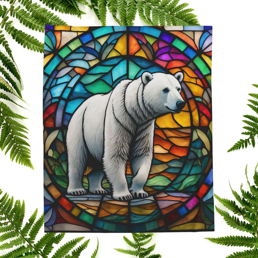 A polar bear blanket in stained glass style that brings arctic charm and peaceful coziness.