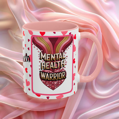 Mental Health Warrior Valentines mug celebrating strength and courage, empowering Valentine coffee cup