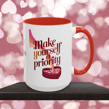 Make Yourself A Priority: Personalized Valentine's Day Affirmation Mug – Inspiring Positivity and Emotional Wellness, 11oz or 15oz