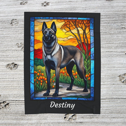 Belgian Malinois gray sable velveteen blanket, stained glass dog throw, personalized pet gift - MySisterIsASurvivor