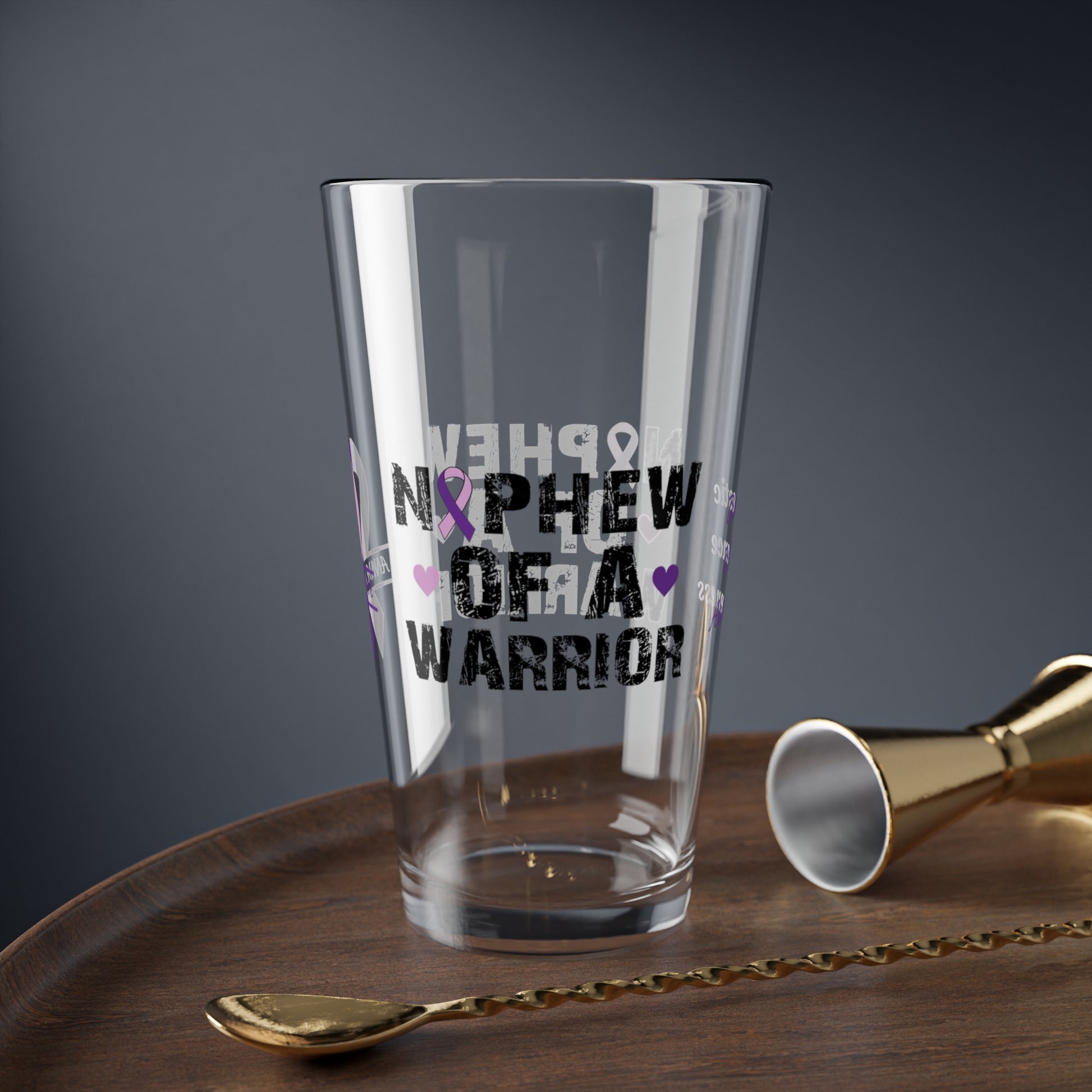 Nephew of a Warrior: Personalized Domestic Violence Awareness Warrior Pint Glass - Proud Family Member