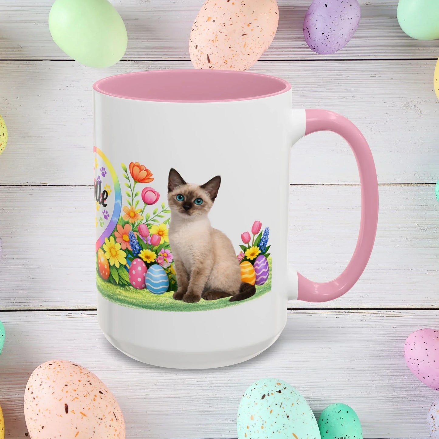Shop our tonkinese kitten easter mug featuring the 15oz style option from MySisterIsASurvivor.