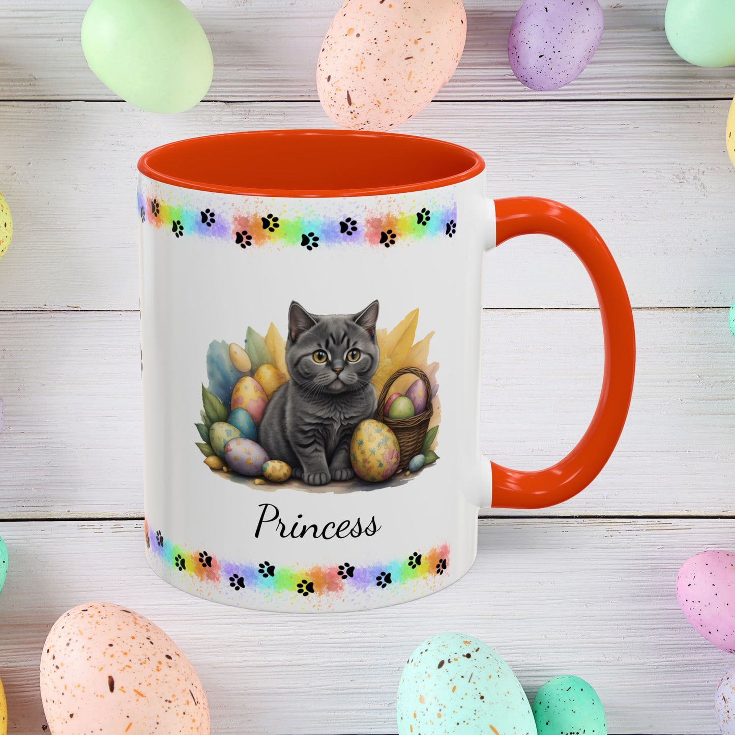 British Shorthair: Personalized Easter Kitten Coffee Mug - Adorable Cat Design, Mental Health Gift, 11oz & 15oz, 12 Color Choices, Easter Gifts & Décor