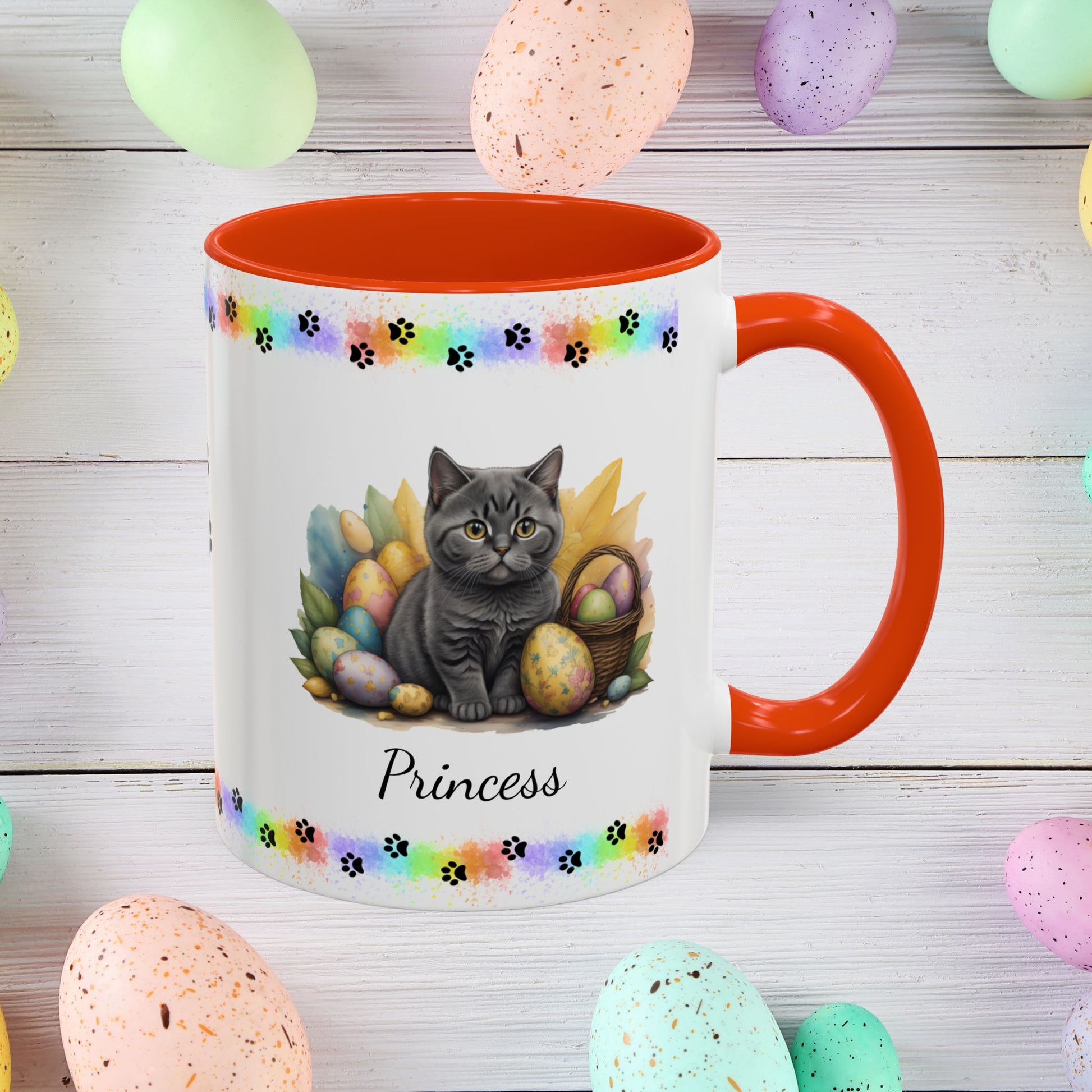 British Shorthair: Personalized Easter Kitten Coffee Mug - Adorable Cat Design, Mental Health Gift, 11oz & 15oz, 12 Color Choices, Easter Gifts & Décor