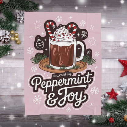 Christmas blanket “Powered by Peppermint & Joy” cozy holiday throw for festive relaxation and fun
