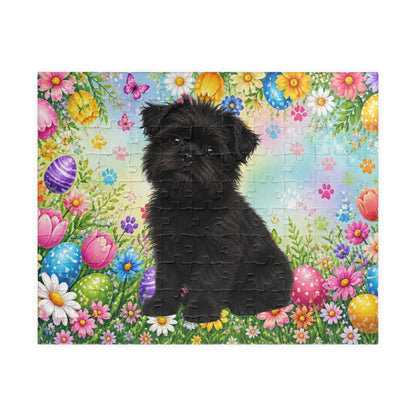 Affenpinscher Easter Puppy Puzzle - Spring Garden with Eggs, Tulips, and Daisies