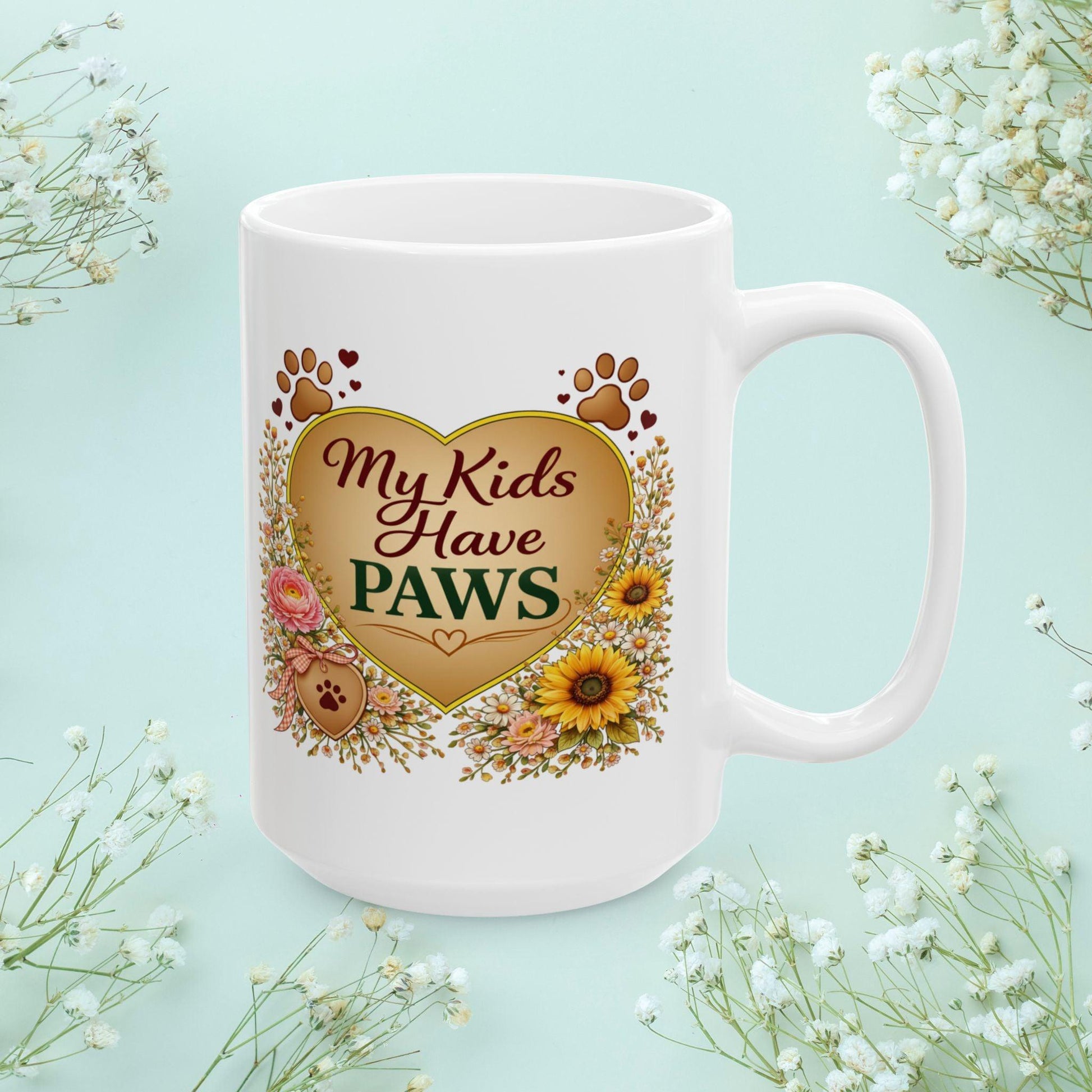 Shop our premium my kids have paws fur mom mug from MySisterIsASurvivor.