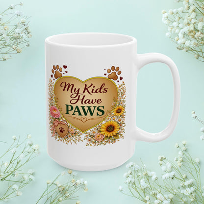 Shop our premium my kids have paws fur mom mug from MySisterIsASurvivor.