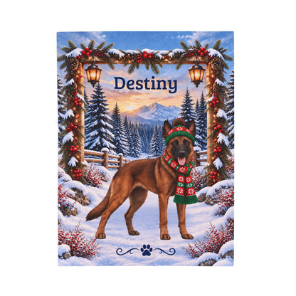 Belgian Malinois (Red Sable Coat) - Custom Name Dog Blanket, Winter Cabin Throw for Mali Owners