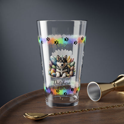 Alaskan Malamute Personalized Easter Puppy 16oz Pint Glass - Custom Dog Design, Mental Health Gift, Easter Décor, and Festive Celebrations