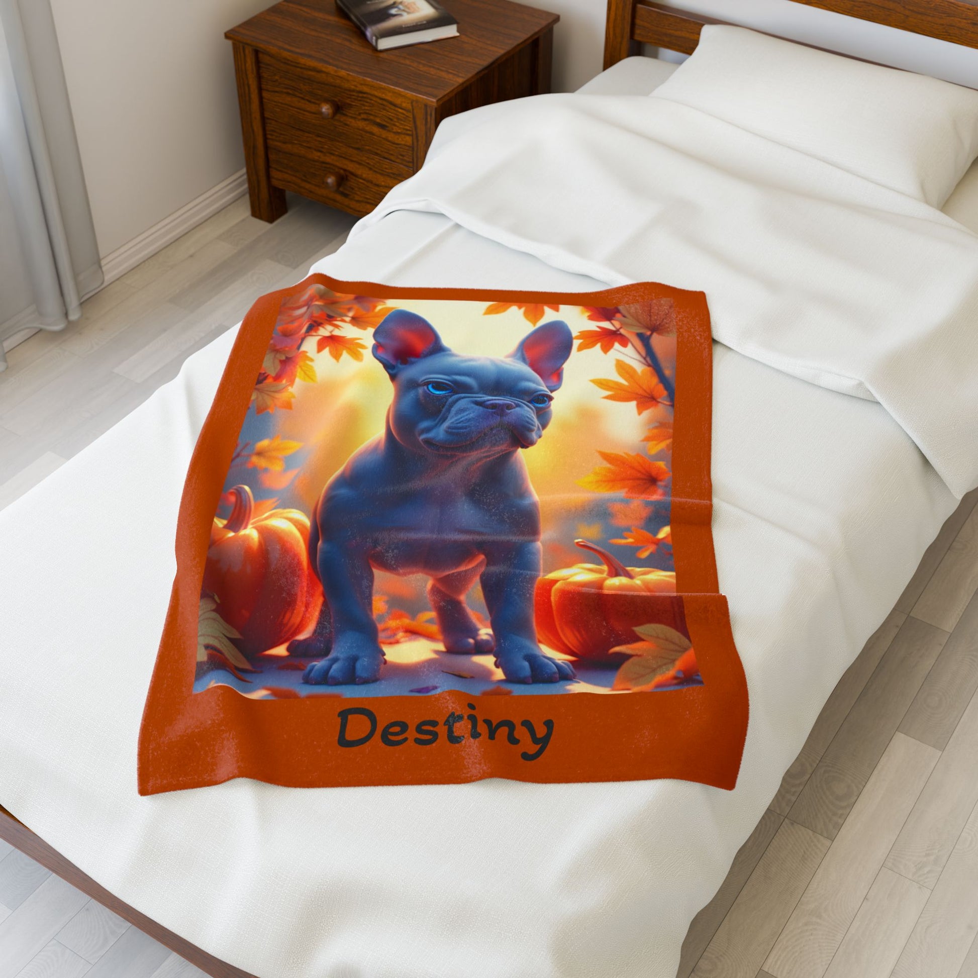 Blue French Bulldog velveteen plush blanket, cozy custom dog throw for Frenchie lovers - MySisterIsASurvivor