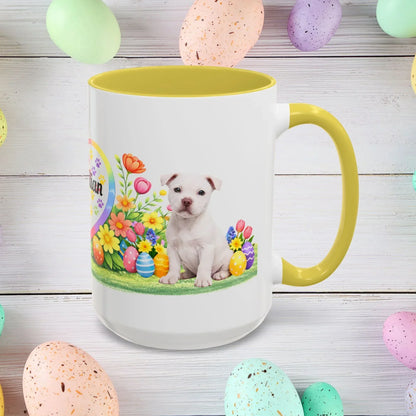 Shop our premium pitbull white puppy easter mug from MySisterIsASurvivor.