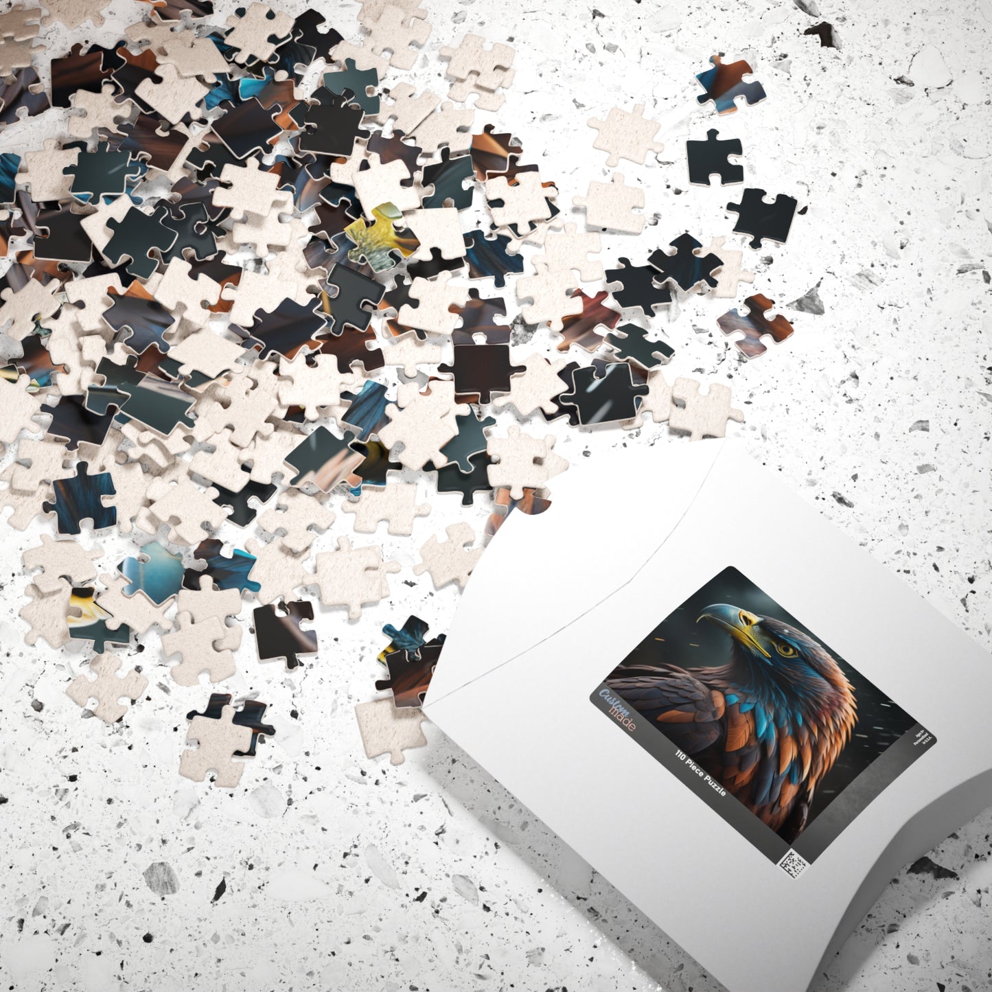 Eagle's Inspiration - Naturalistic Eagle Portrait Puzzle with Warm Brown Feathers and Stormy Background
