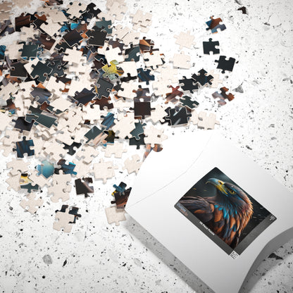 Eagle's Inspiration - Naturalistic Eagle Portrait Puzzle with Warm Brown Feathers and Stormy Background