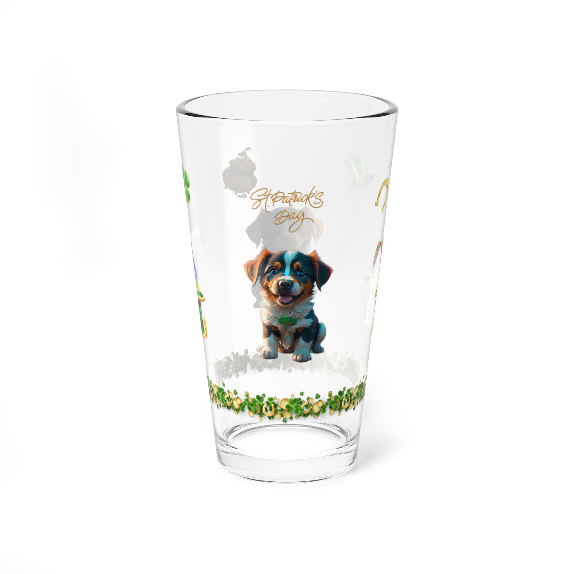 Shamrock Snuggles: Mindful St. Patrick's Day 16oz Pint Glasses - Festive Design for Positivity & Wellness