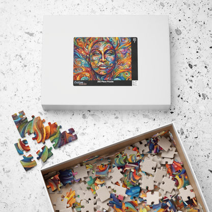 Therapeutic Canvas - Psychedelic Face-as-Canvas Puzzle with Swirling Spirals in Teal, Orange, and Purple