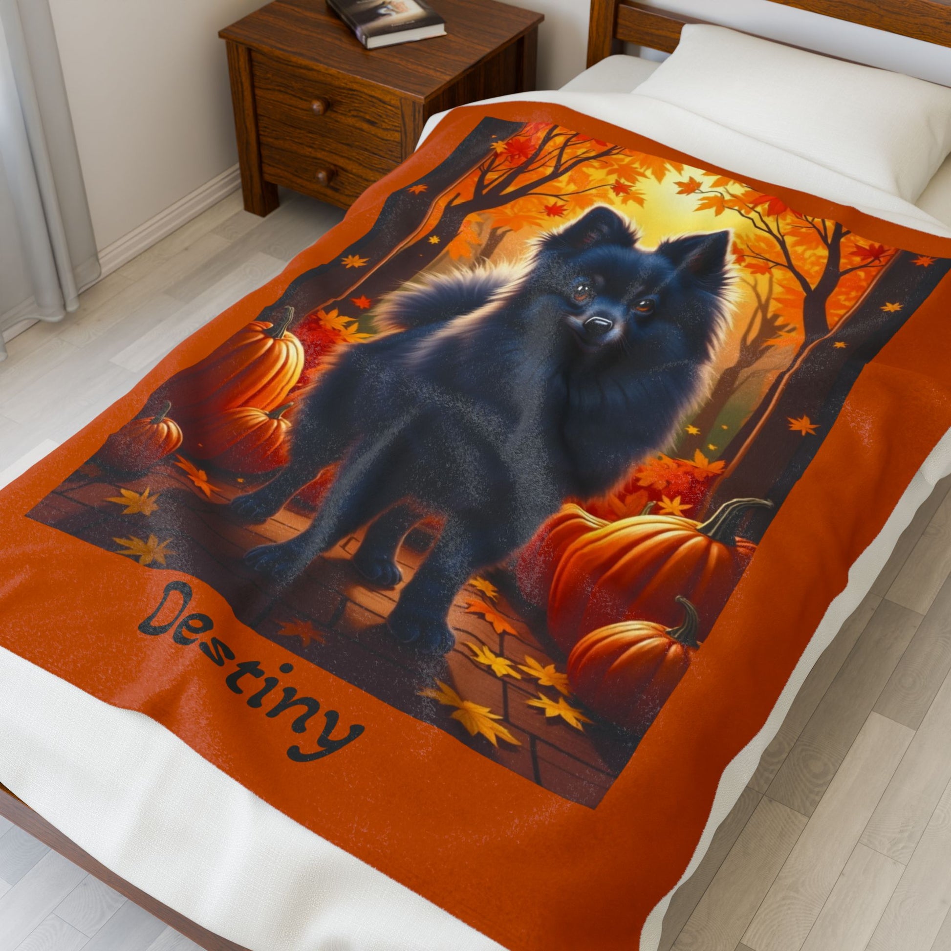 Blue Pomeranian velveteen plush blanket, soft and warm dog lover throw, perfect cozy home accent gift idea