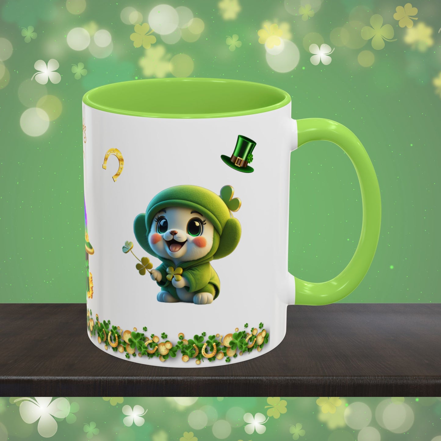 Blissful Blarney Kitten: St. Patrick's Day Two-Tone Coffee Mug - Festive Ceramic Mug for Positivity & Mindfulness