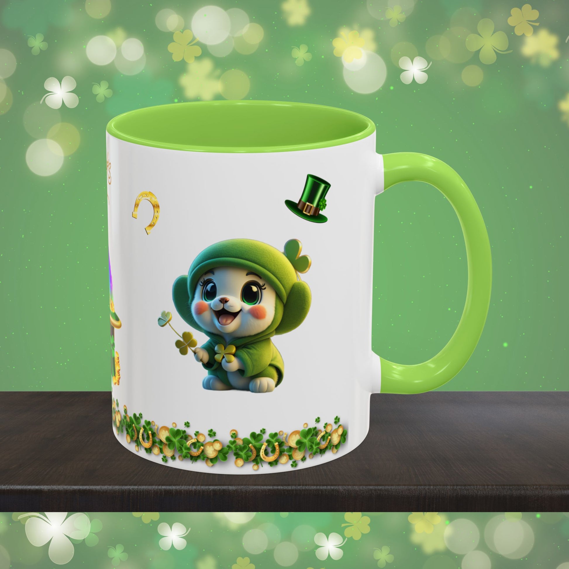 Blissful Blarney Kitten: St. Patrick's Day Two-Tone Coffee Mug - Festive Ceramic Mug for Positivity & Mindfulness