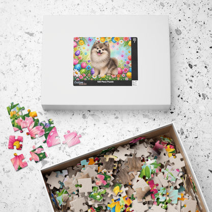 Pomeranian (Wolf Sable) Easter Puppy Puzzle - Spring Garden with Eggs, Tulips, and Butterflies