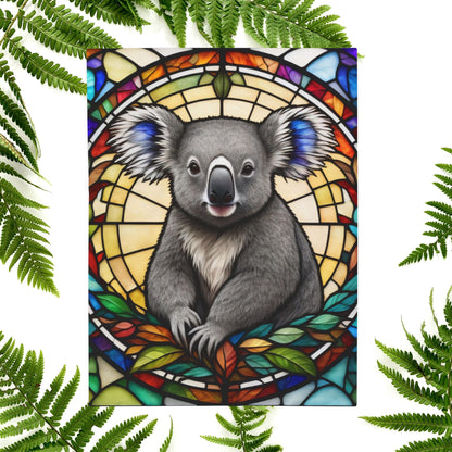 A cute koala blanket with stained glass-style art, perfect for cozy comfort and self-care.