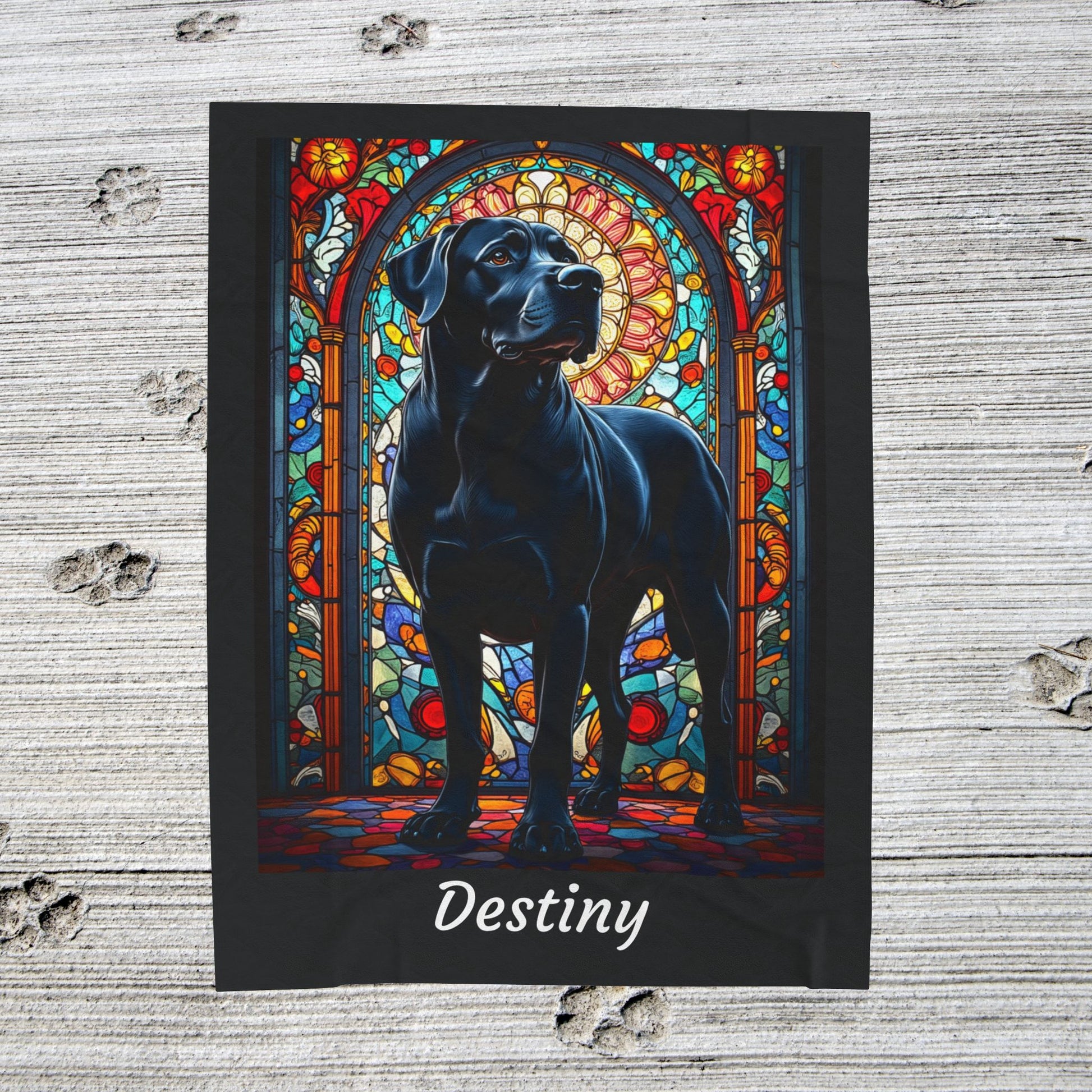 Rottweiler Rare Black Coat Blanket, Velveteen Plush Stained Glass Dog Throw, Personalized Pet Gift