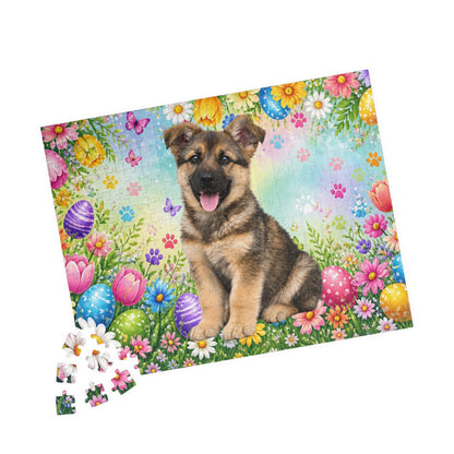 German Shepherd (Sable) Easter Puppy Puzzle - Spring Eggs, Wildflowers, and Butterflies