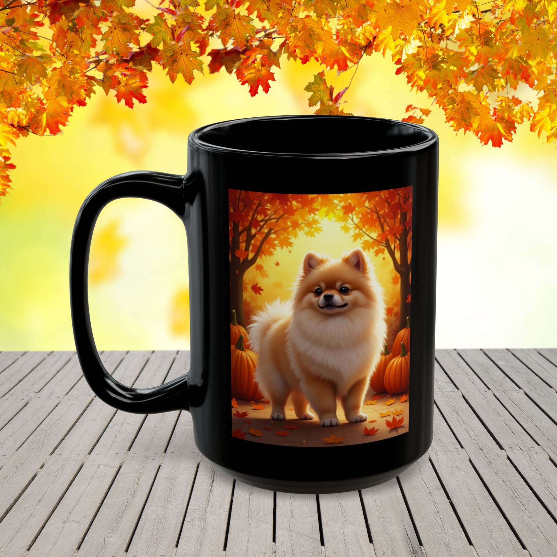 Cream Sable Pomeranian autumn coffee mug, personalized dog parent gift for cozy fall sipping