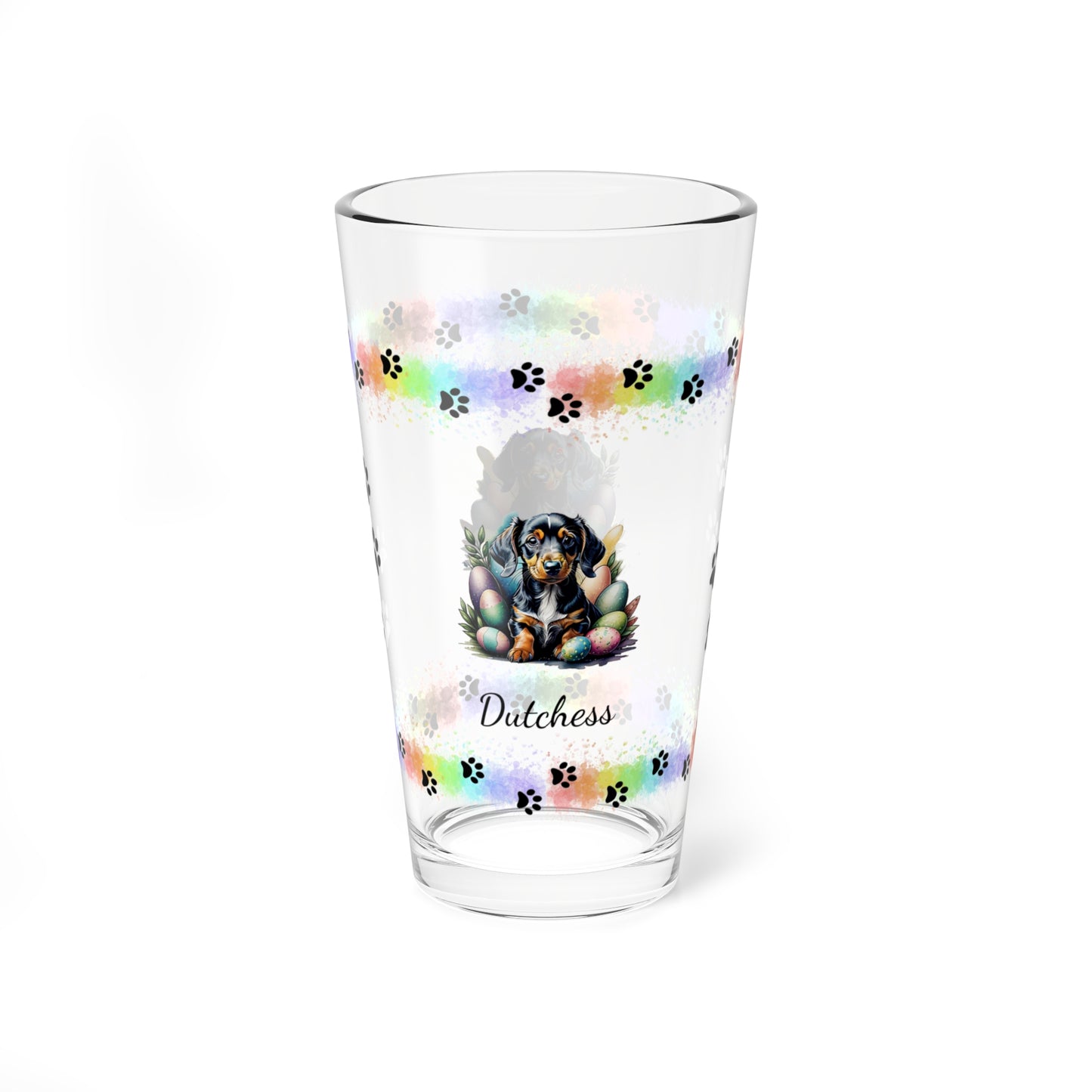 Dachshund Personalized Easter Puppy 16oz Pint Glass - Custom Dog Design, Mental Health Gift, Easter Décor, and Festive Celebrations