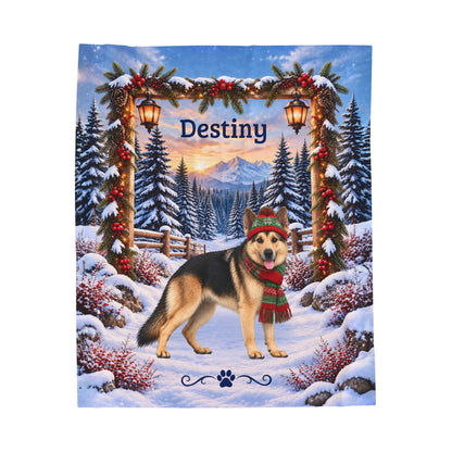 German Shepherd (Reverse Mask Coat) - Personalized Winter Velveteen Blanket, Custom Dog Name Gift - MySisterIsAsurvor