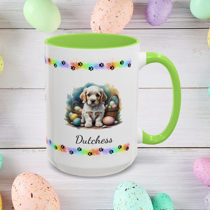 Cocker Spaniel (Orange & White): Personalized Easter Puppy Coffee Mug - Adorable Dog Design, Mental Health Gift, 11oz & 15oz, 12 Color Choices, Easter Gifts & Décor