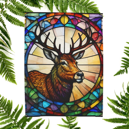 A woodland deer blanket with colorful stained glass art, perfect for cozy mindful moments.