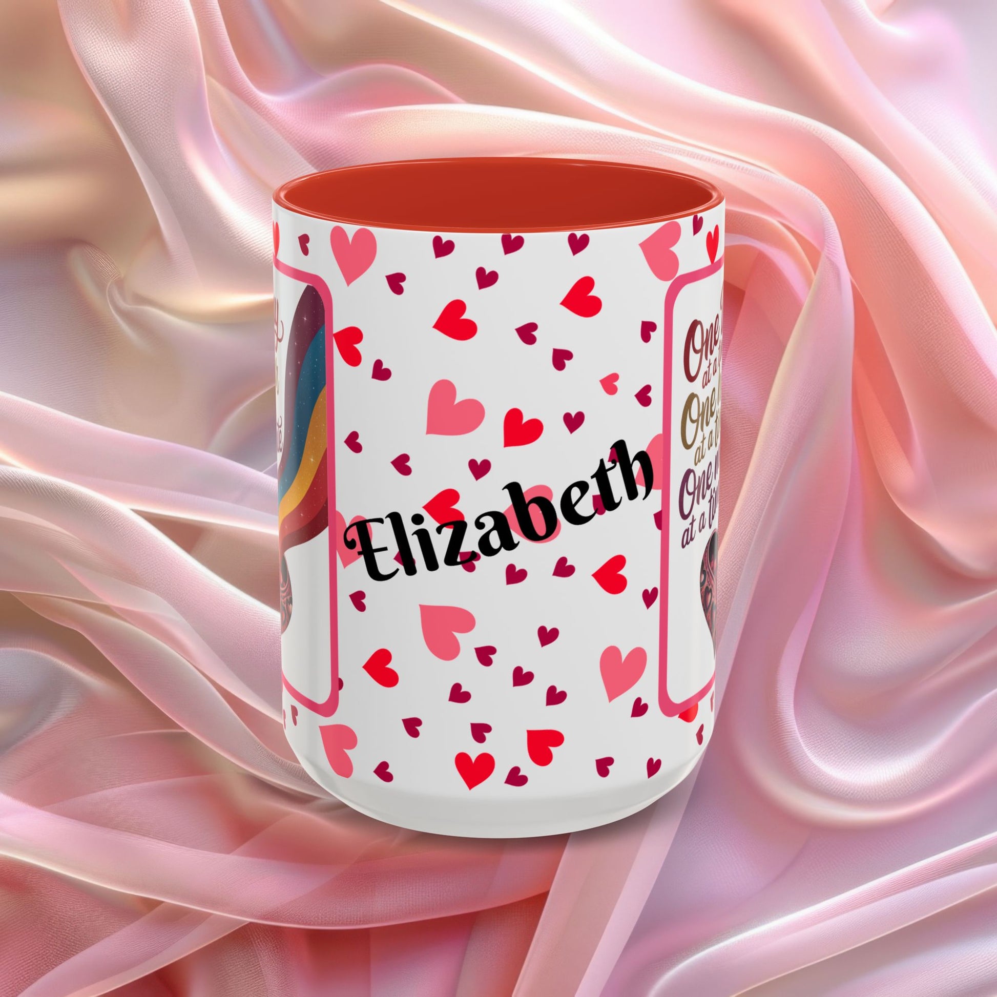 One Day At A Time Valentines mug promoting calm and patience, supportive Valentine coffee cup