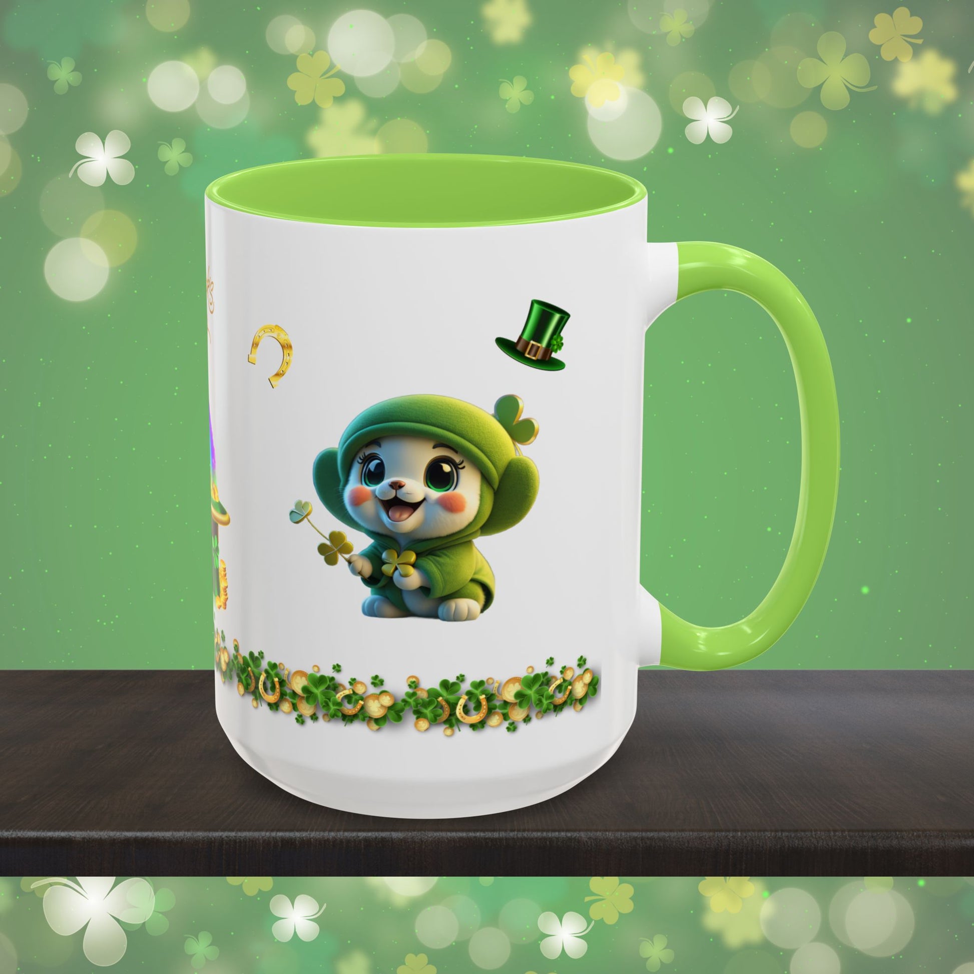 Blissful Blarney Kitten: St. Patrick's Day Two-Tone Coffee Mug - Festive Ceramic Mug for Positivity & Mindfulness