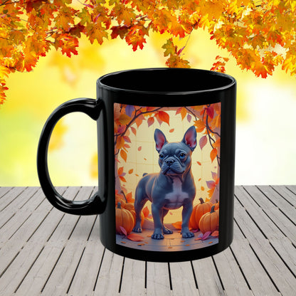 French Bulldog (Blue) Autumn Coffee Mug - Fall coffee cup for dog lovers, cute French Bulldog mug, personalized