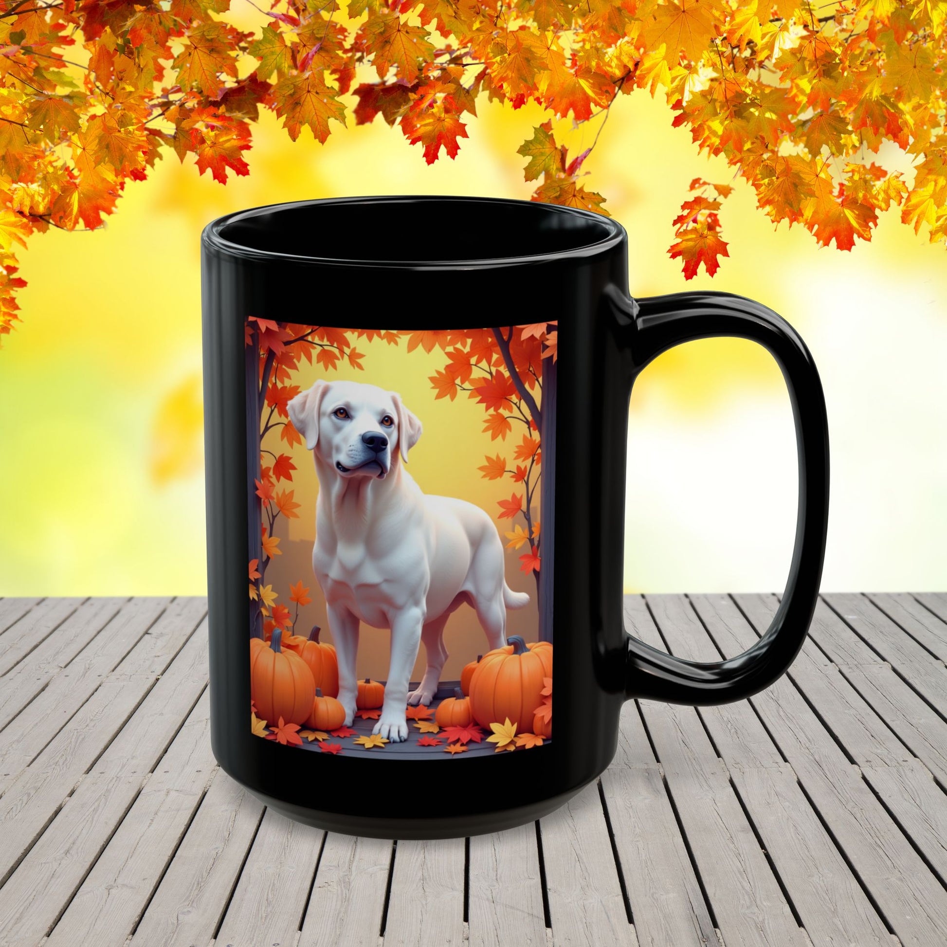 White Labrador autumn mug, personalized coffee cup, custom dog lover fall drinkware - MySisterIsASurvivor
